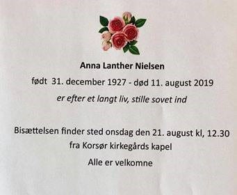Anna Lanther Nielsens bisættelse