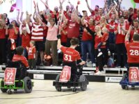 DK:
20241027 Korsør, Danmark.
EM i Powerchair Floorball på Musholm, ferie- sport og konference. 
Bronzekamp Danmark vinder over Italien.
Foto: Lars Moeller